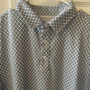 Straight Down Polo Shirt Mens M Blue All Over Print Stretch Performance Golf